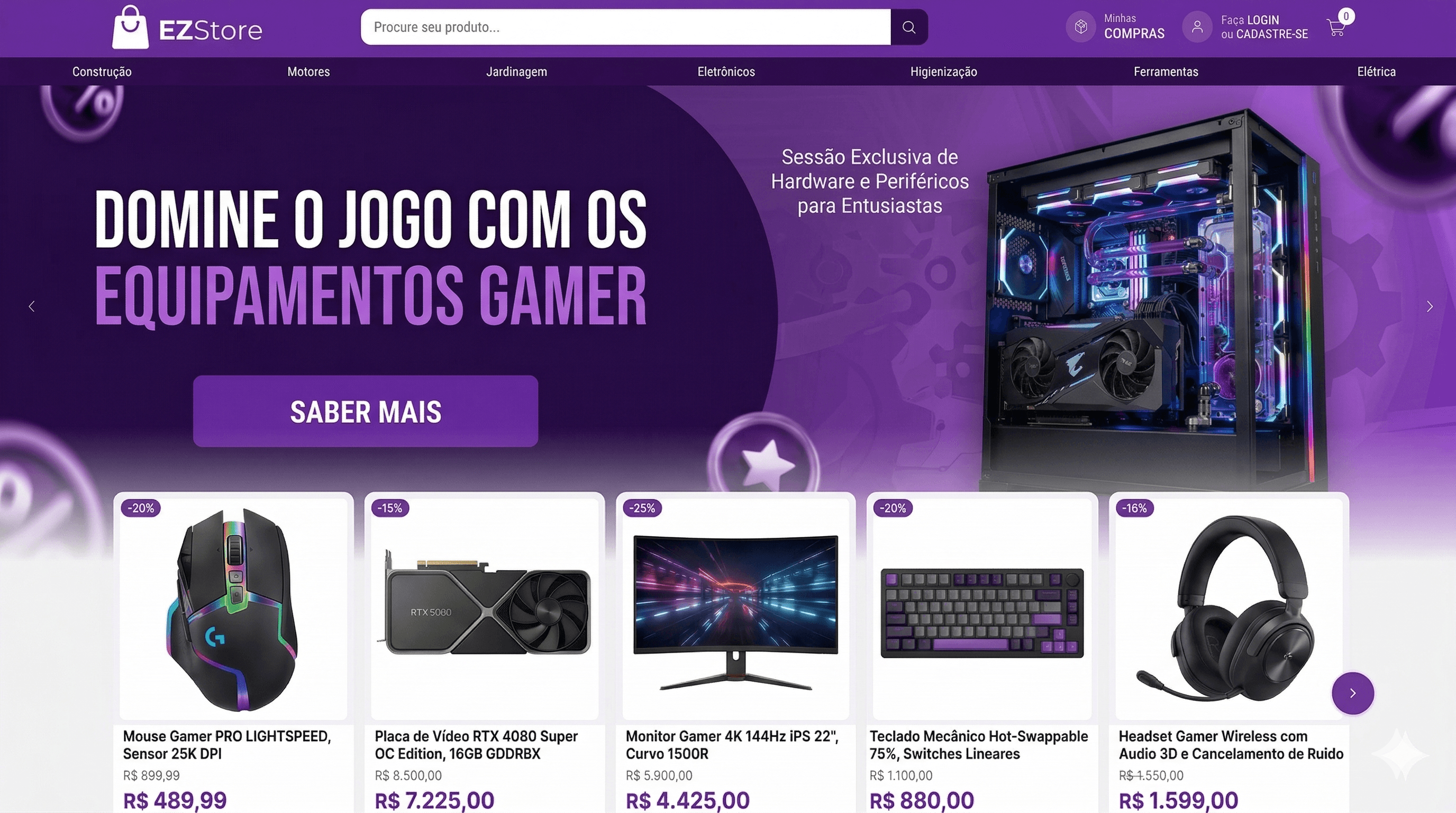 Exemplo de vitrine de loja online na EZ Store